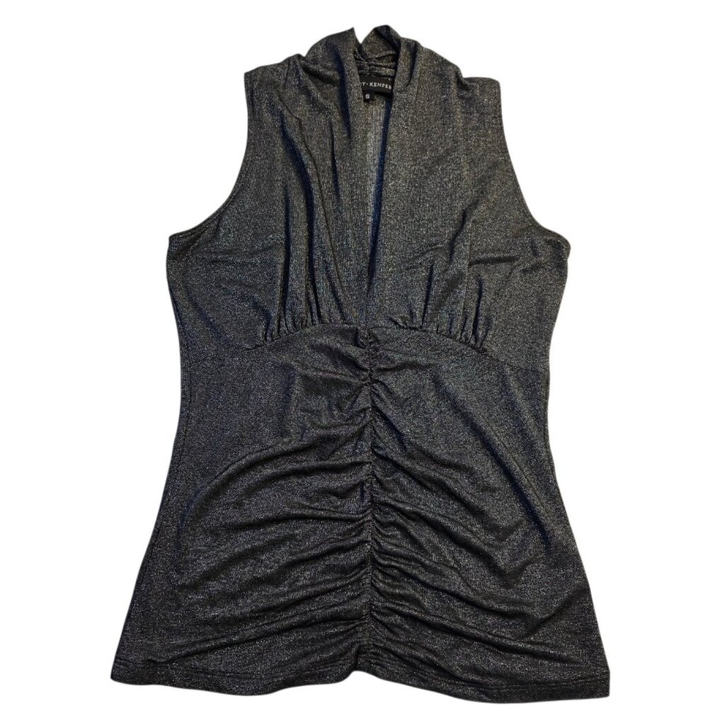 Randy Kemper Top Womens Gray Silver Metallic Sleeveless‎ Shirt Ruched Size S